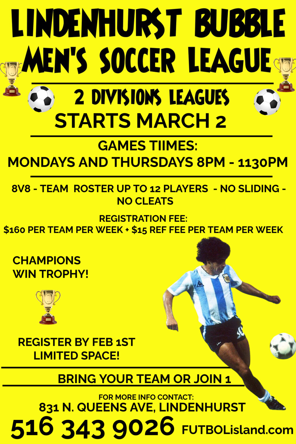 MEN’S SOCCER LEAGUE SPRING 2023 LINDENHURST BUBBLE