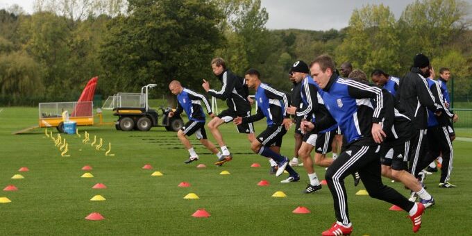 A general view of Stoke City's players during a training session at Clayton Woods Training Ground, Stoke-on-Trent.